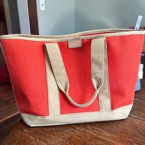 J. Crew Orange and Tan Canvas Tote
